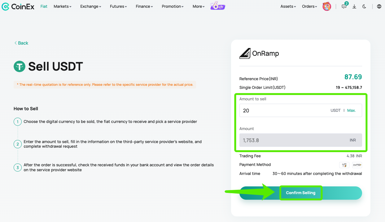 How to Sell Cryptos via OnRamp – CoinEx Help Center