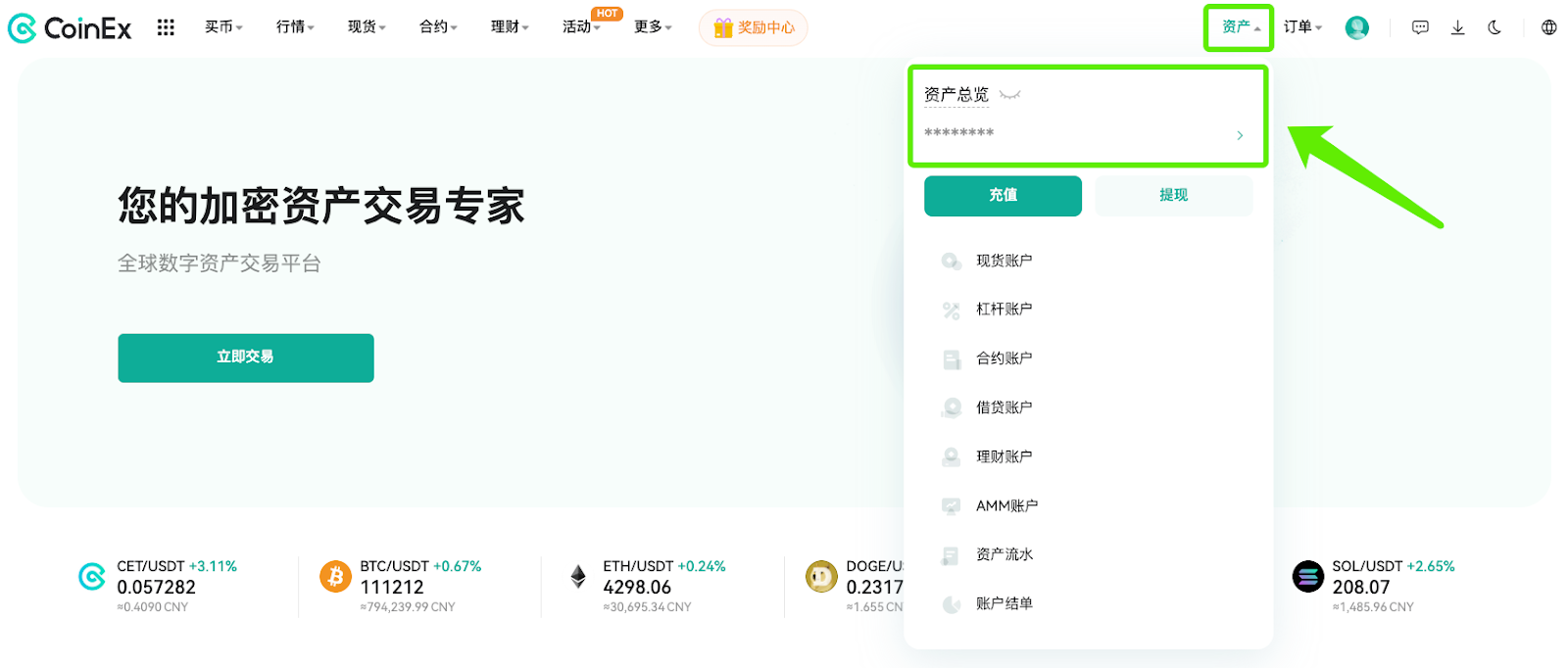 资产总览页面介绍（Web） – CoinEx 帮助中心
